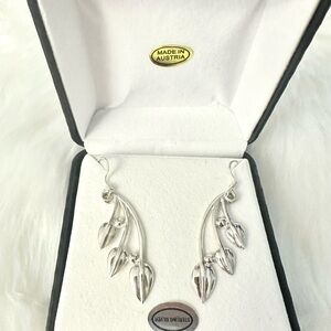 NIB 925 STERLING SILVER THREE LEAF HOPE FAITH LOVE DANGLE EARRINGS $90